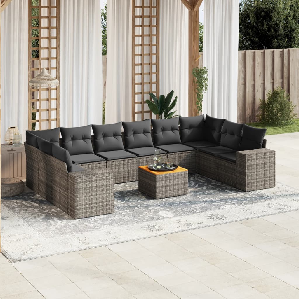 11-delige Loungeset met kussens poly rattan grijs is nu te koop bij PeponiXL, paradijselijk wonen!