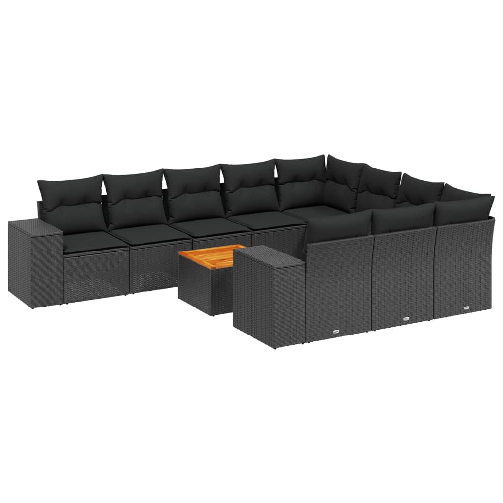 11-delige Loungeset met kussens poly rattan zwart is nu te koop bij PeponiXL, paradijselijk wonen!