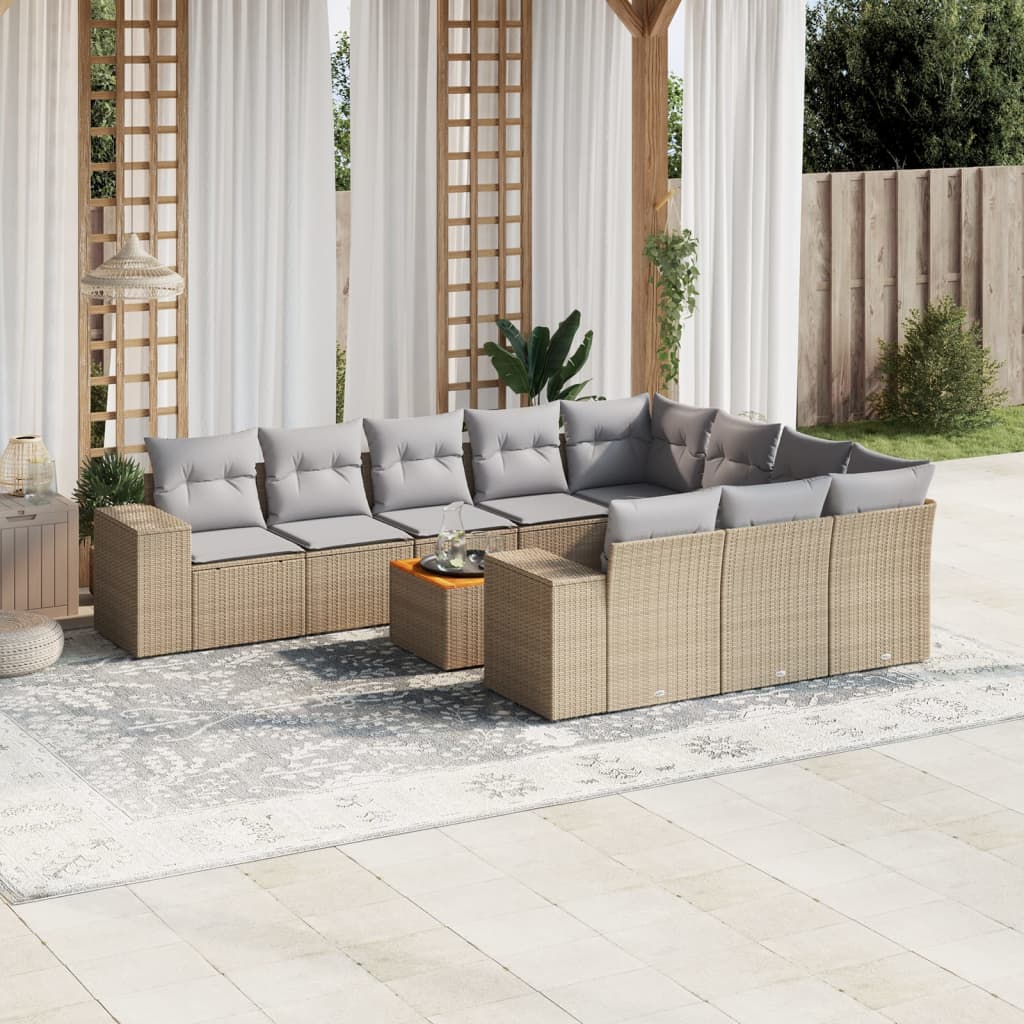 11-delige Tuinset met kussens poly rattan beige is nu te koop bij PeponiXL, paradijselijk wonen!