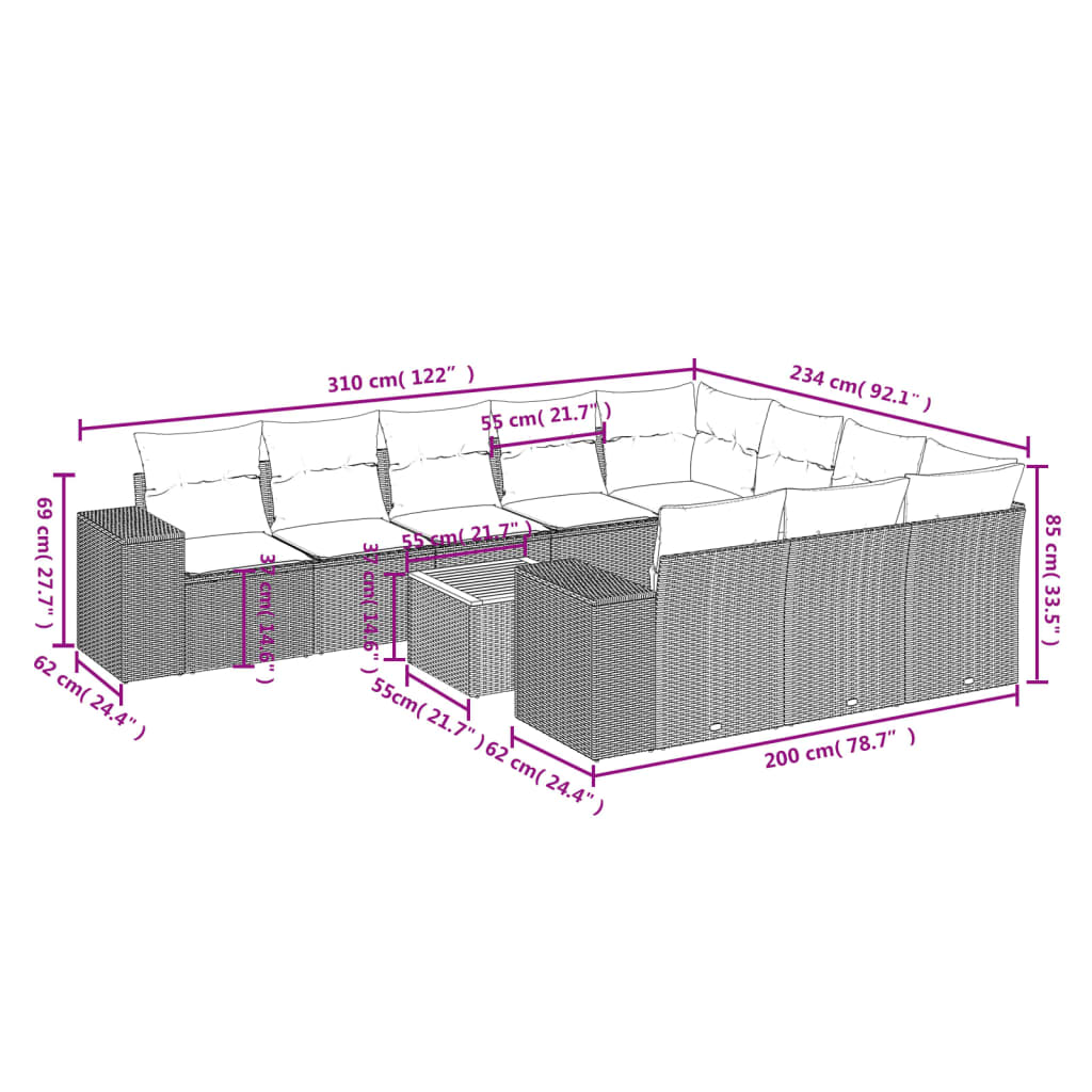 11-delige Loungeset met kussens poly rattan grijs is nu te koop bij PeponiXL, paradijselijk wonen!
