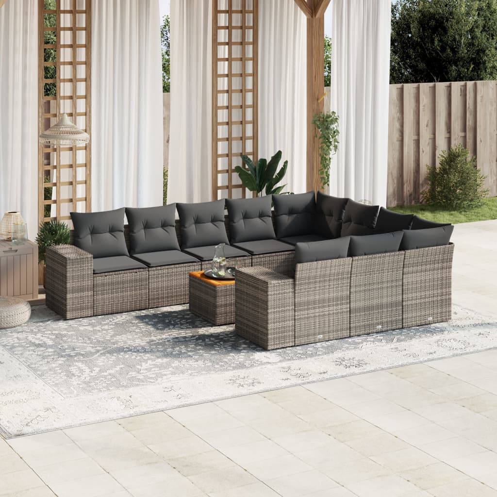 11-delige Loungeset met kussens poly rattan grijs is nu te koop bij PeponiXL, paradijselijk wonen!
