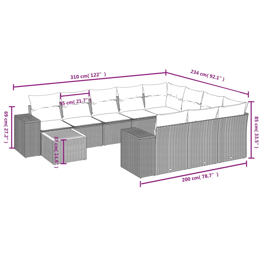11-delige Loungeset met kussens poly rattan zwart is nu te koop bij PeponiXL, paradijselijk wonen!