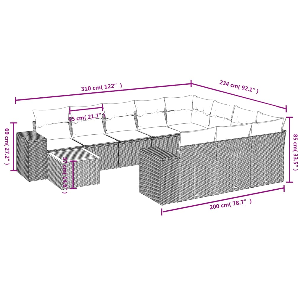 11-delige Loungeset met kussens poly rattan zwart is nu te koop bij PeponiXL, paradijselijk wonen!