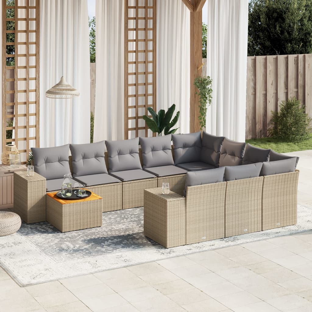11-delige Tuinset met kussens poly rattan beige is nu te koop bij PeponiXL, paradijselijk wonen!
