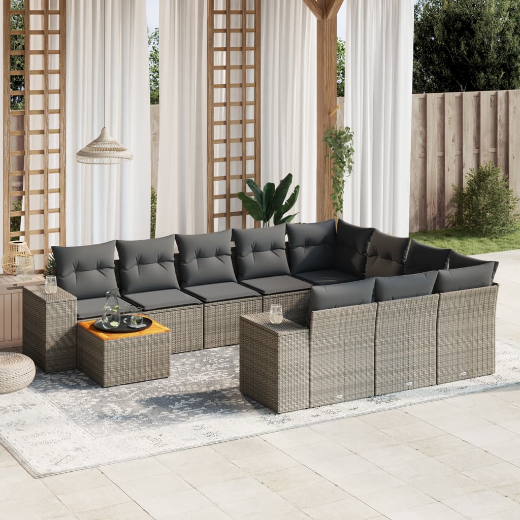 11-delige Loungeset met kussens poly rattan grijs is nu te koop bij PeponiXL, paradijselijk wonen!