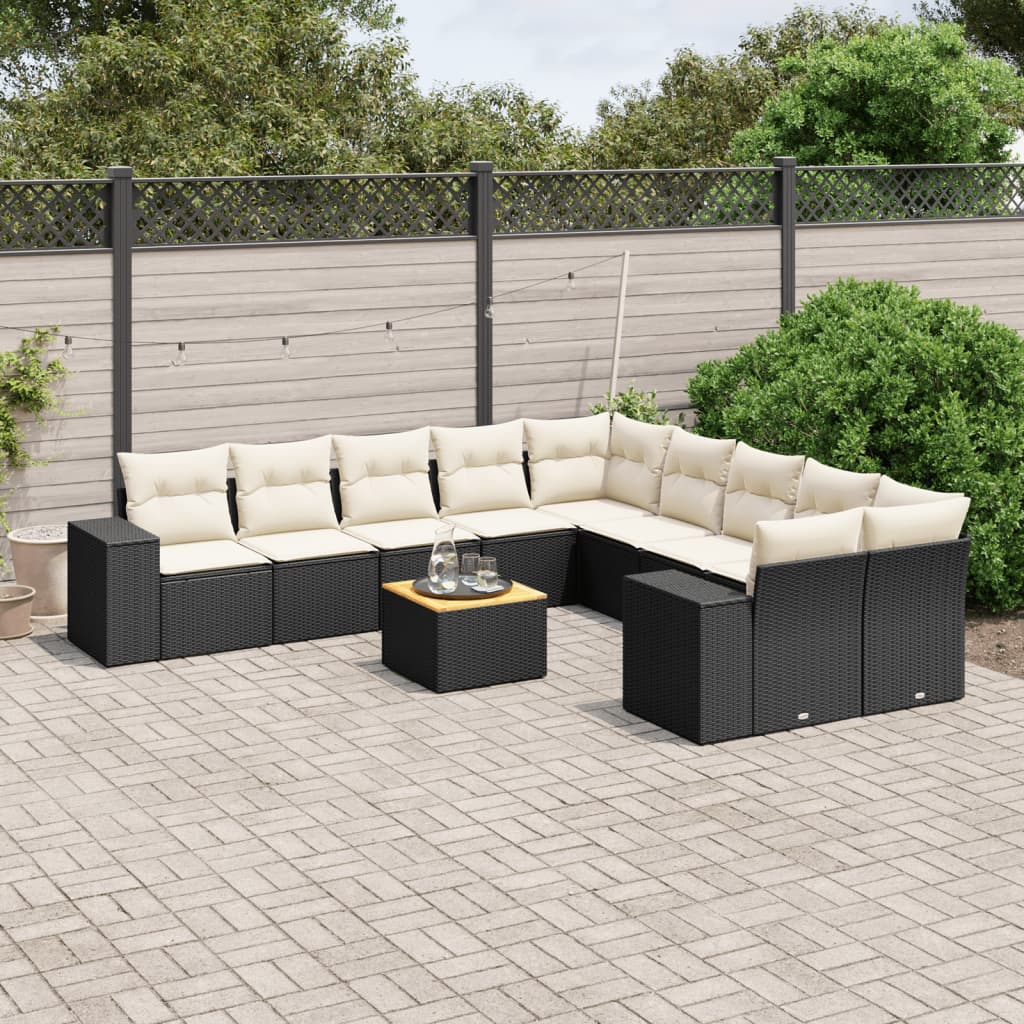 11-delige Loungeset met kussens poly rattan zwart is nu te koop bij PeponiXL, paradijselijk wonen!