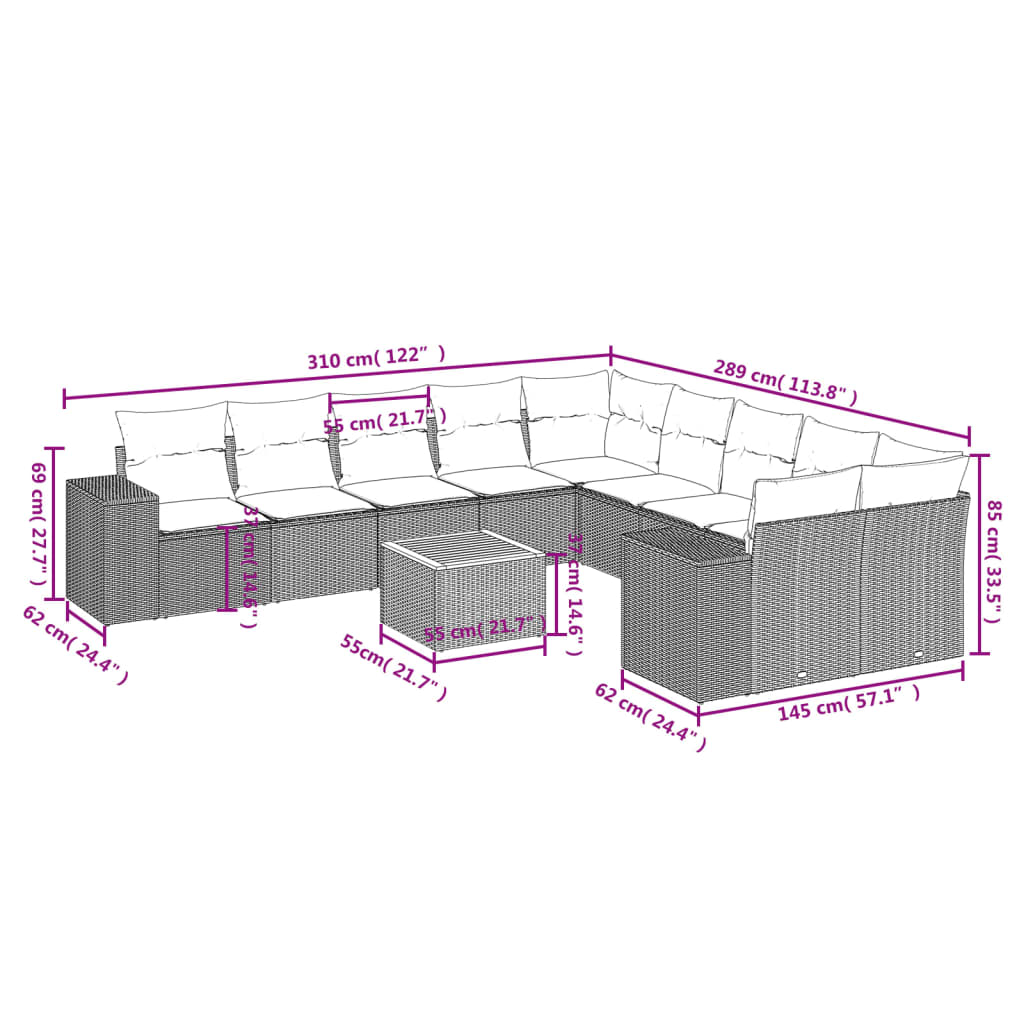 11-delige Loungeset met kussens poly rattan grijs is nu te koop bij PeponiXL, paradijselijk wonen!