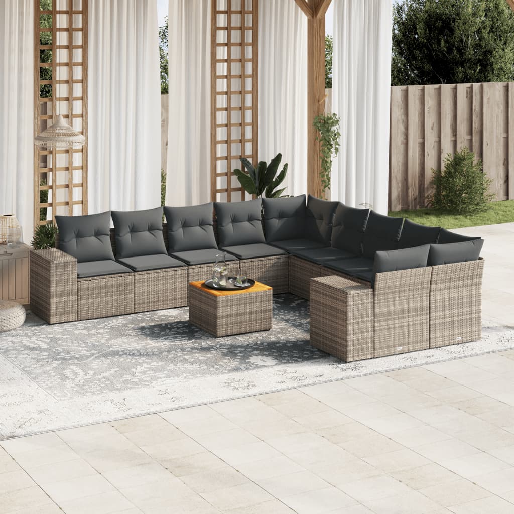 11-delige Loungeset met kussens poly rattan grijs is nu te koop bij PeponiXL, paradijselijk wonen!