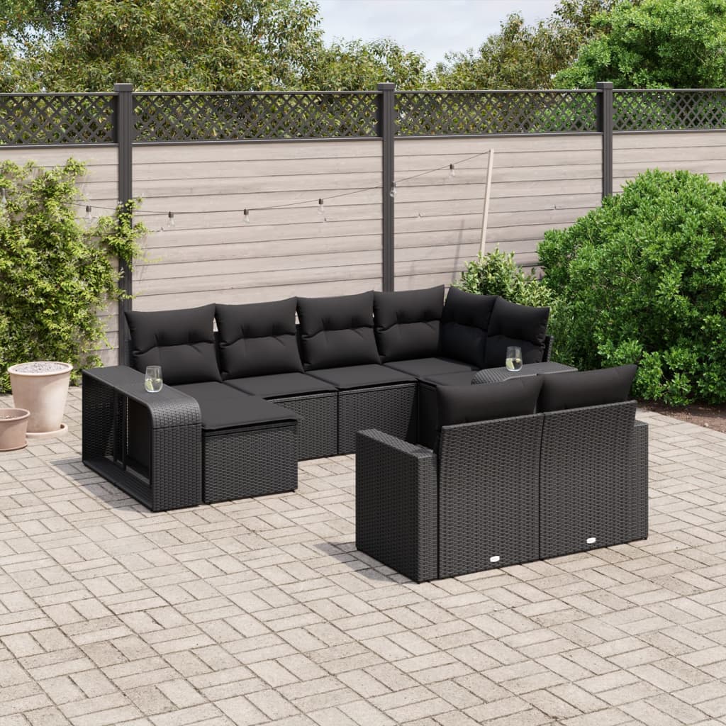 10-delige Loungeset met kussens poly rattan zwart is nu te koop bij PeponiXL, paradijselijk wonen!