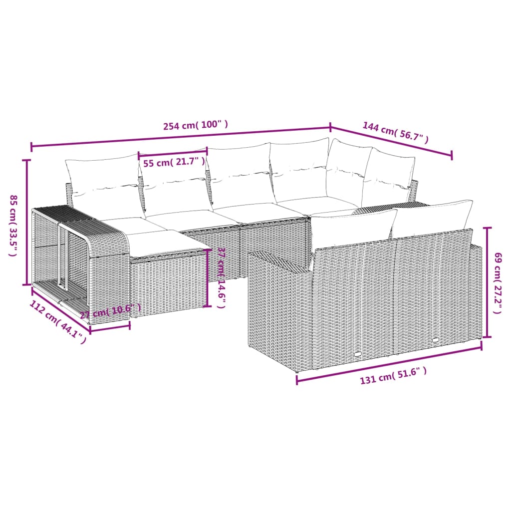 10-delige Loungeset met kussens poly rattan zwart is nu te koop bij PeponiXL, paradijselijk wonen!