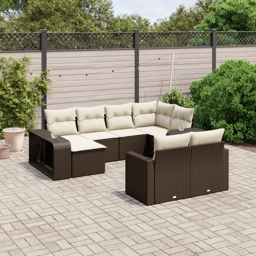 10-delige Loungeset met kussens poly rattan bruin is nu te koop bij PeponiXL, paradijselijk wonen!