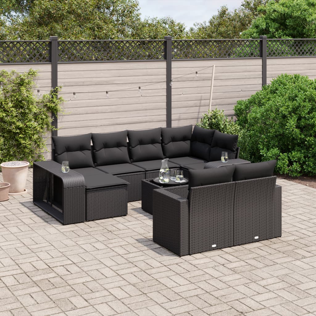 11-delige Loungeset met kussens poly rattan zwart is nu te koop bij PeponiXL, paradijselijk wonen!