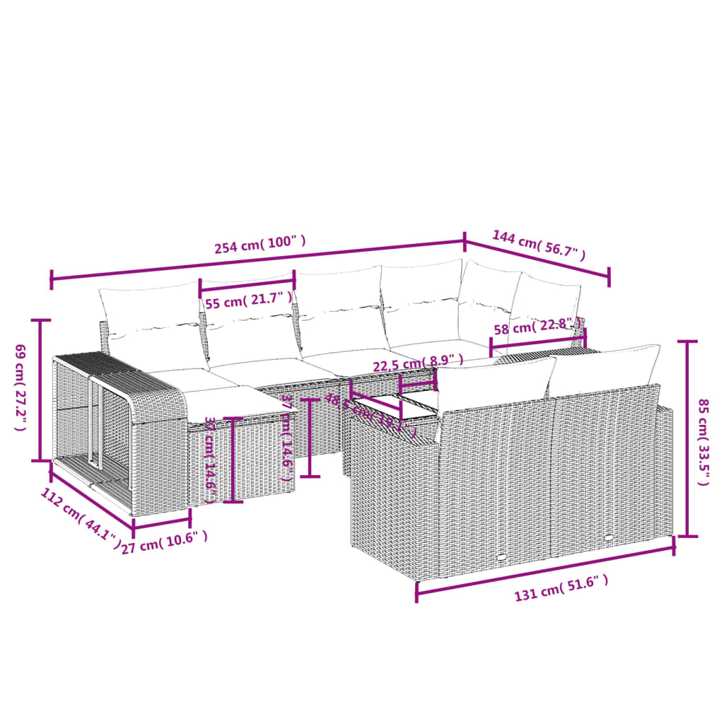 11-delige Loungeset met kussens poly rattan zwart is nu te koop bij PeponiXL, paradijselijk wonen!