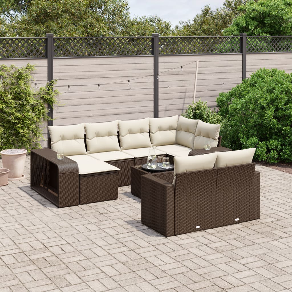 11-delige Loungeset met kussens poly rattan bruin is nu te koop bij PeponiXL, paradijselijk wonen!