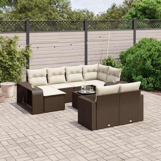 11-delige Loungeset met kussens poly rattan bruin is nu te koop bij PeponiXL, paradijselijk wonen!