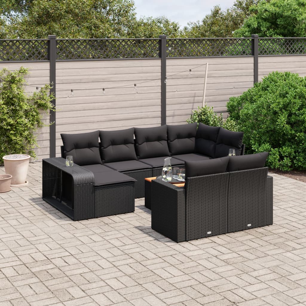 11-delige Loungeset met kussens poly rattan zwart is nu te koop bij PeponiXL, paradijselijk wonen!