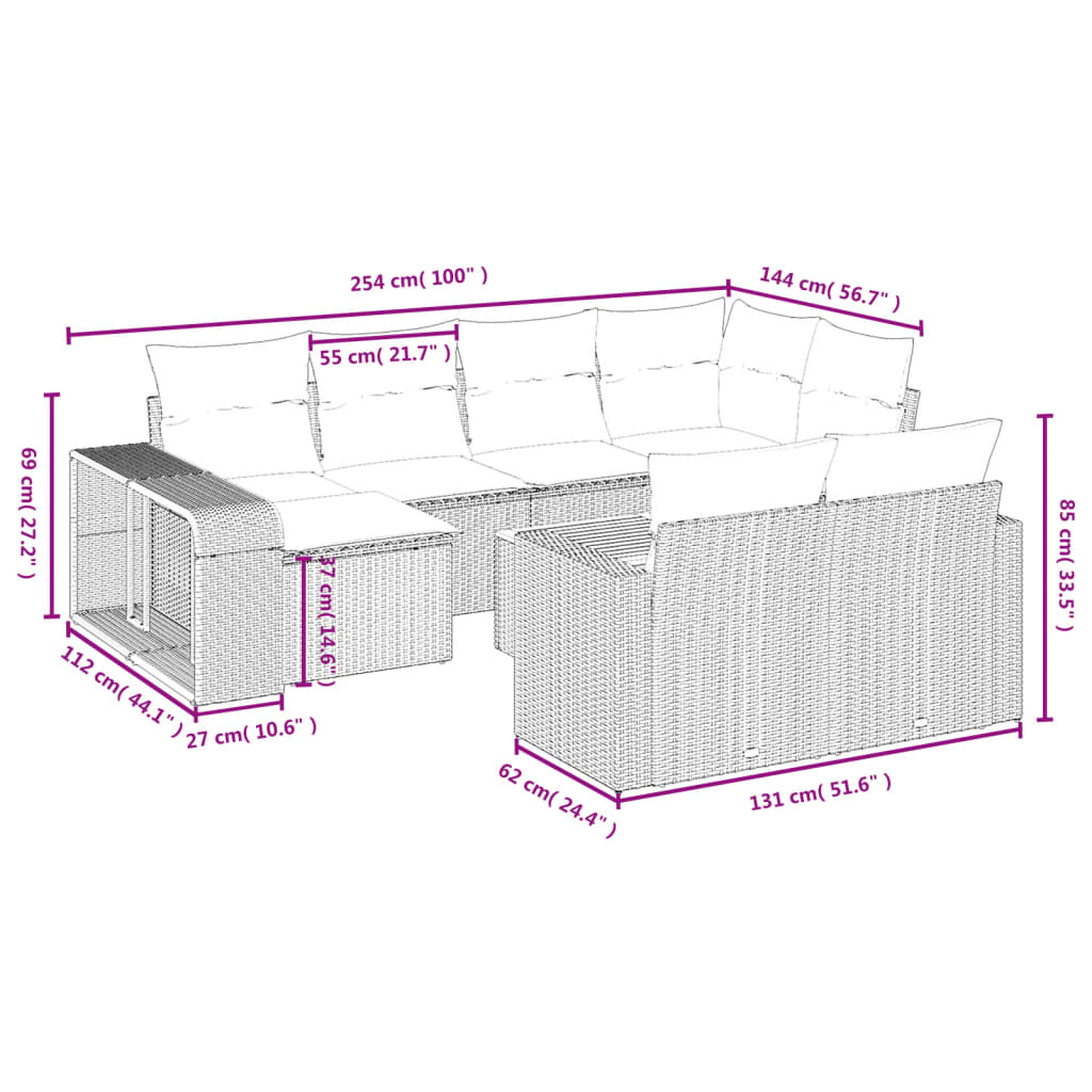 11-delige Loungeset met kussens poly rattan zwart is nu te koop bij PeponiXL, paradijselijk wonen!