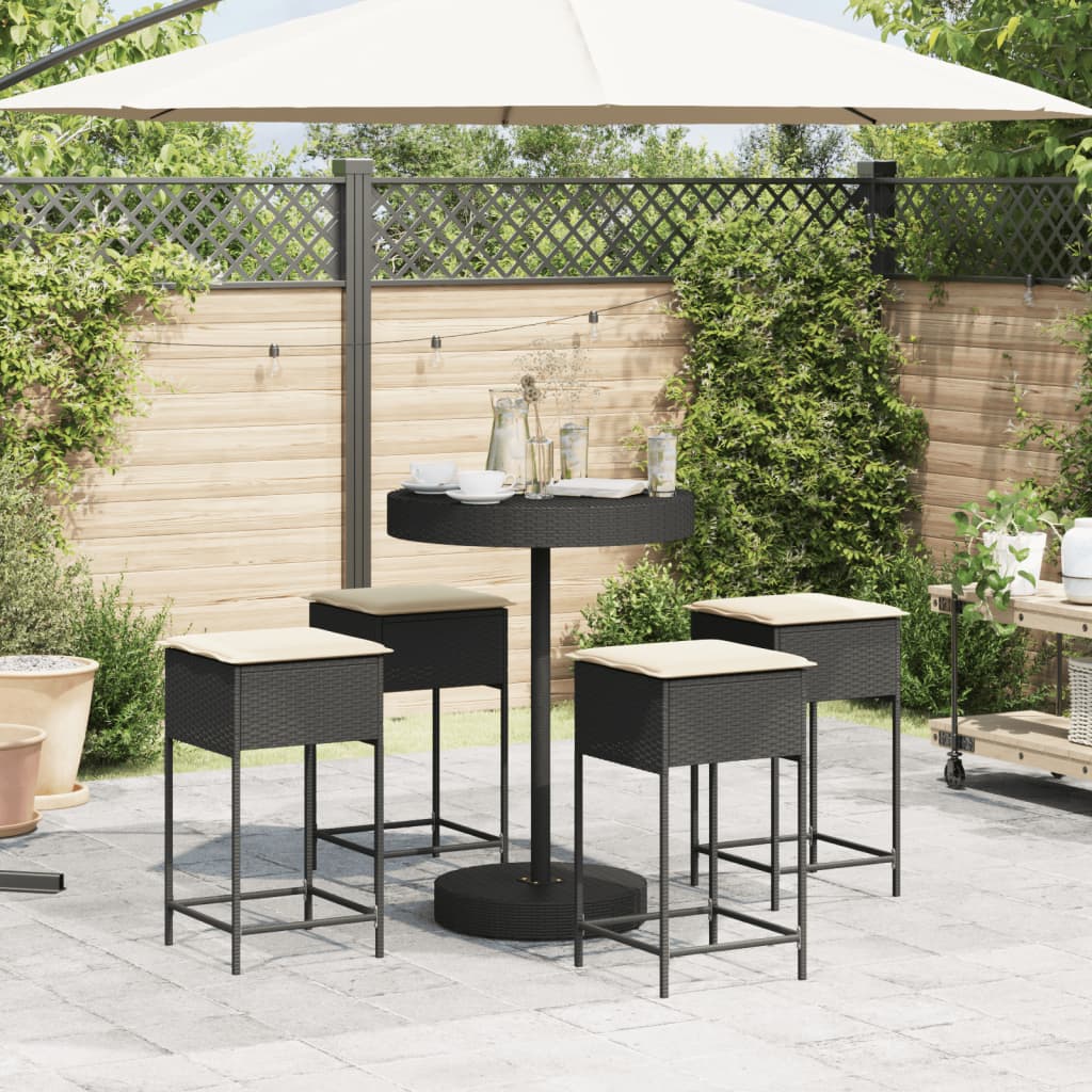 5-delige Tuinbarset met kussens poly rattan zwart is nu te koop bij PeponiXL, paradijselijk wonen!