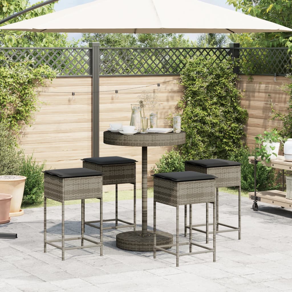 5-delige Tuinbarset met kussens poly rattan grijs is nu te koop bij PeponiXL, paradijselijk wonen!