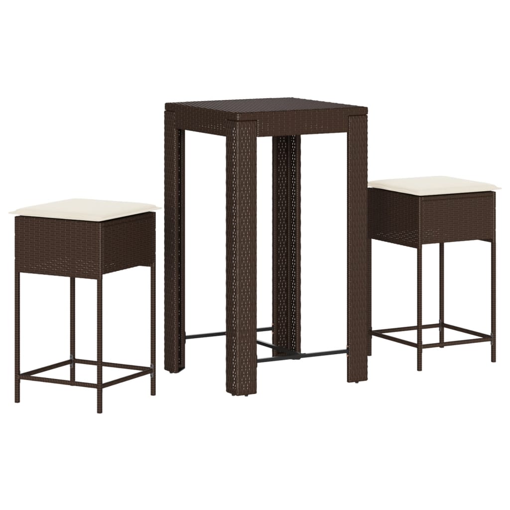 3-delige Tuinbarset met kussens poly rattan bruin is nu te koop bij PeponiXL, paradijselijk wonen!