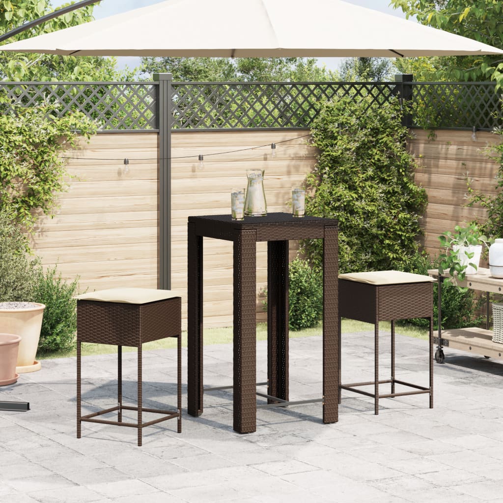 3-delige Tuinbarset met kussens poly rattan bruin is nu te koop bij PeponiXL, paradijselijk wonen!