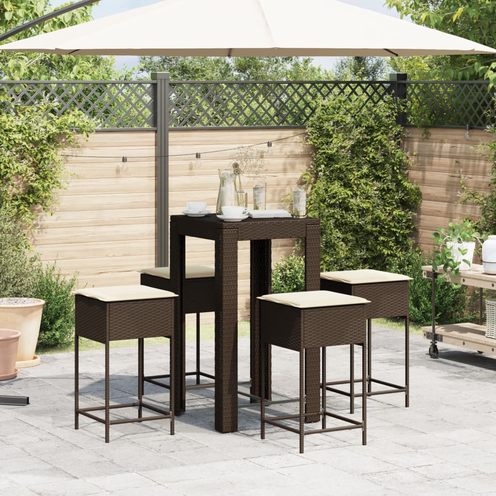 5-delige Tuinbarset met kussens poly rattan bruin is nu te koop bij PeponiXL, paradijselijk wonen!