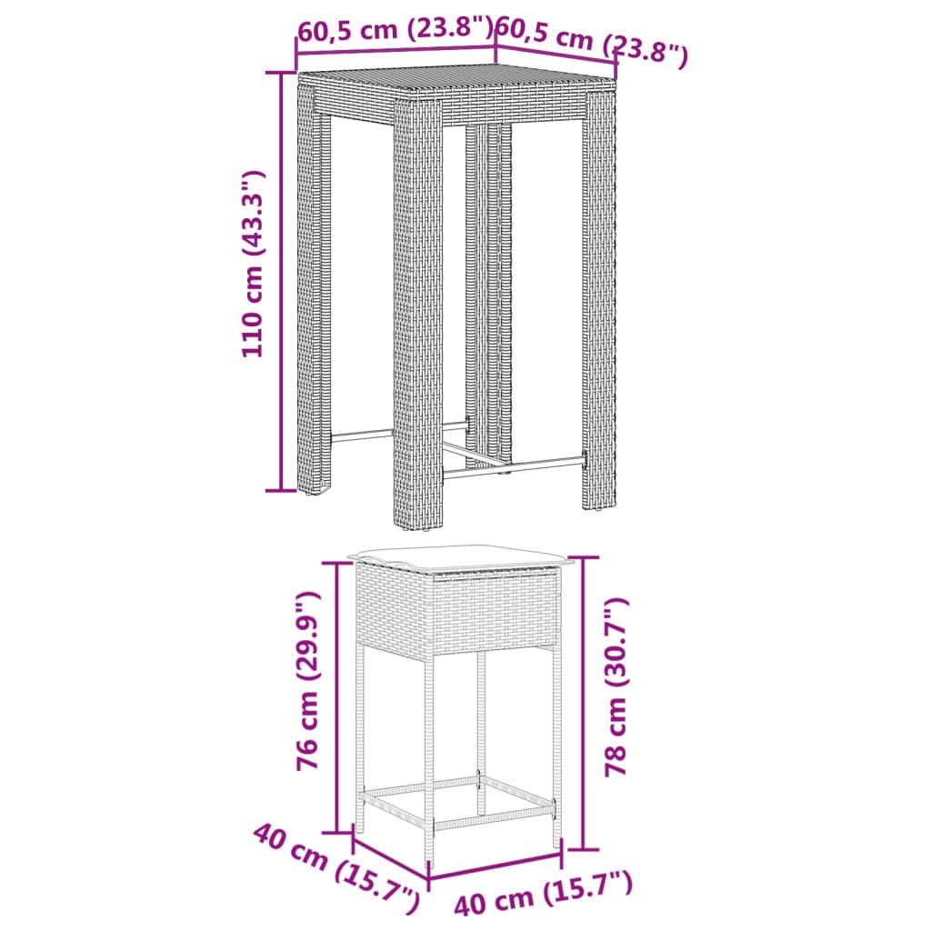 5-delige Tuinbarset met kussens poly rattan bruin is nu te koop bij PeponiXL, paradijselijk wonen!
