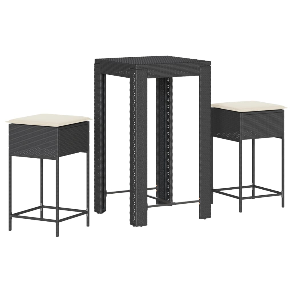 3-delige Tuinbarset met kussens poly rattan zwart is nu te koop bij PeponiXL, paradijselijk wonen!