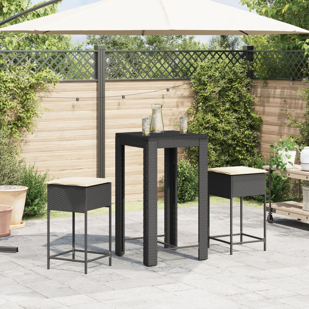 3-delige Tuinbarset met kussens poly rattan zwart is nu te koop bij PeponiXL, paradijselijk wonen!
