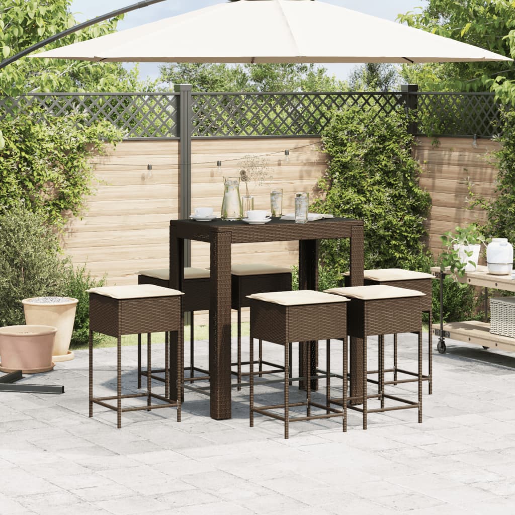 7-delige Tuinbarset met kussens poly rattan bruin is nu te koop bij PeponiXL, paradijselijk wonen!