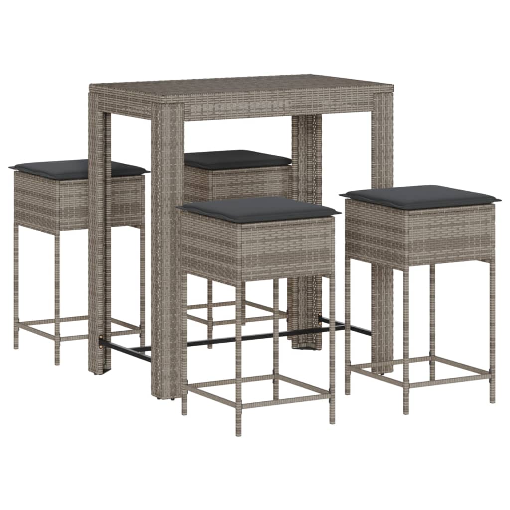 5-delige Tuinbarset met kussens poly rattan grijs is nu te koop bij PeponiXL, paradijselijk wonen!