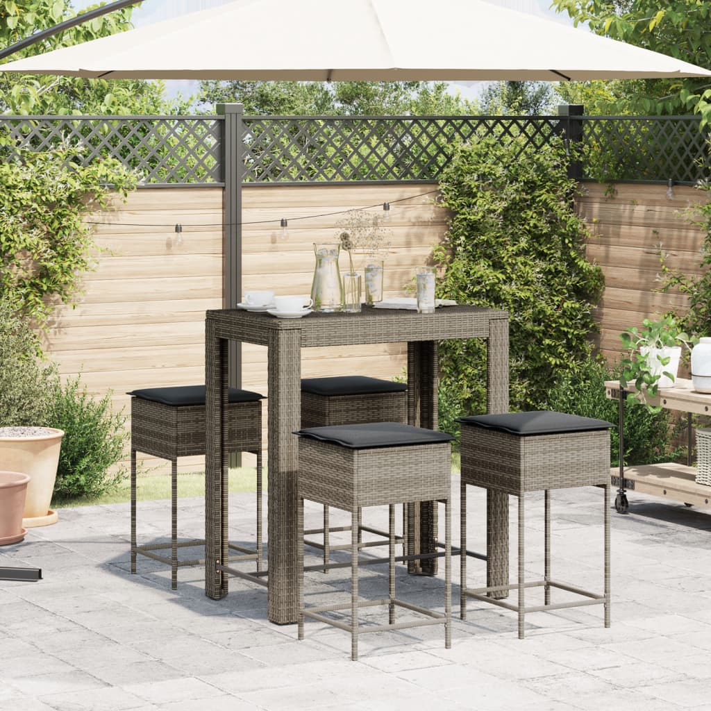 5-delige Tuinbarset met kussens poly rattan grijs is nu te koop bij PeponiXL, paradijselijk wonen!
