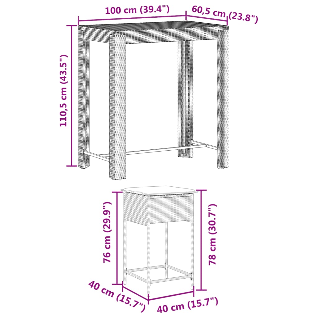 5-delige Tuinbarset met kussens poly rattan grijs is nu te koop bij PeponiXL, paradijselijk wonen!