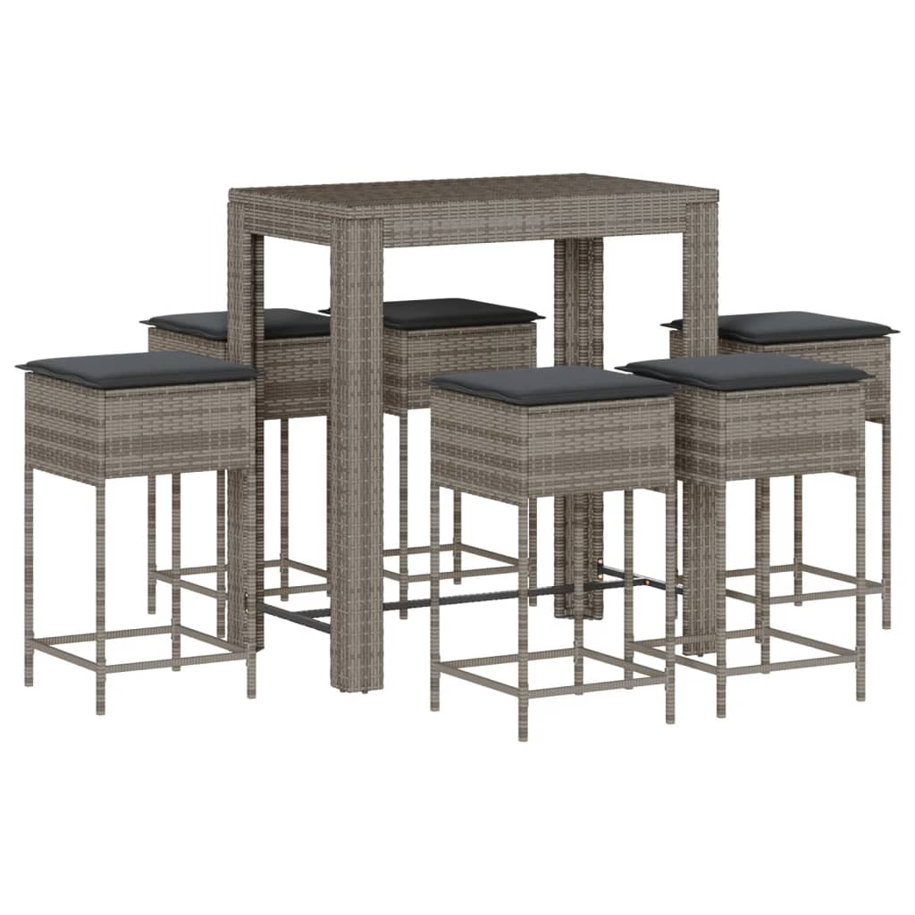 7-delige Tuinbarset met kussens poly rattan grijs is nu te koop bij PeponiXL, paradijselijk wonen!