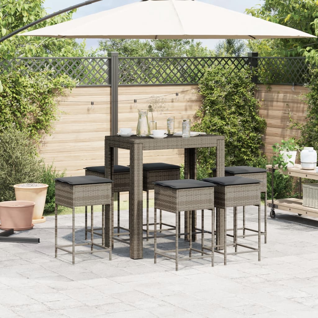 7-delige Tuinbarset met kussens poly rattan grijs is nu te koop bij PeponiXL, paradijselijk wonen!