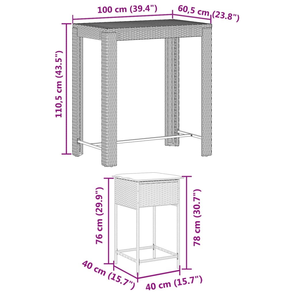 7-delige Tuinbarset met kussens poly rattan grijs is nu te koop bij PeponiXL, paradijselijk wonen!