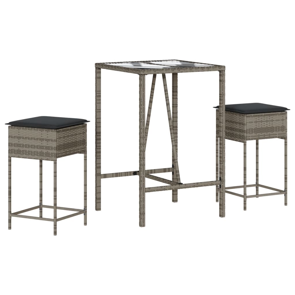 3-delige Tuinbarset met kussens poly rattan grijs is nu te koop bij PeponiXL, paradijselijk wonen!