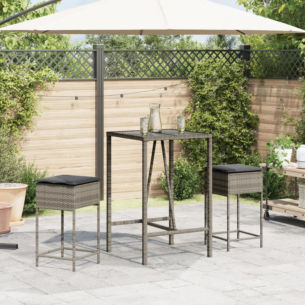 3-delige Tuinbarset met kussens poly rattan grijs is nu te koop bij PeponiXL, paradijselijk wonen!