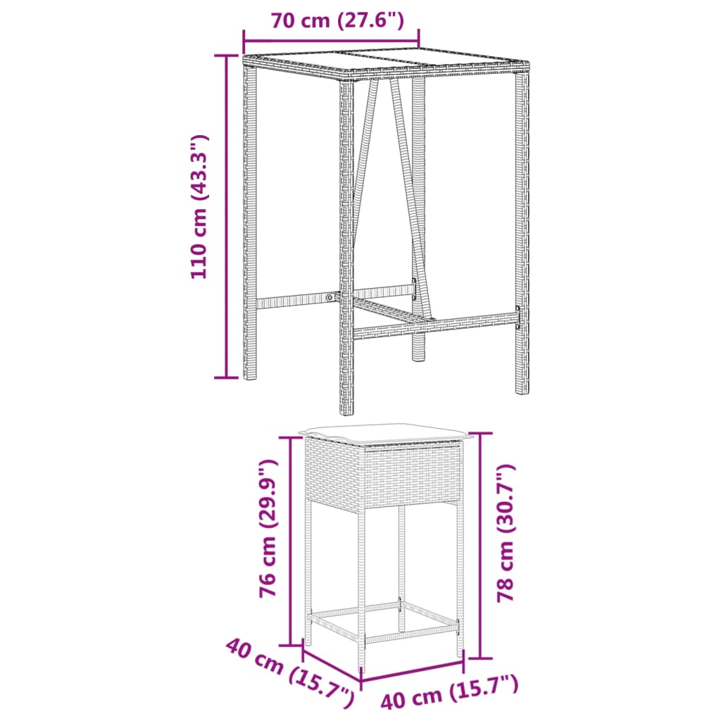 3-delige Tuinbarset met kussens poly rattan grijs is nu te koop bij PeponiXL, paradijselijk wonen!