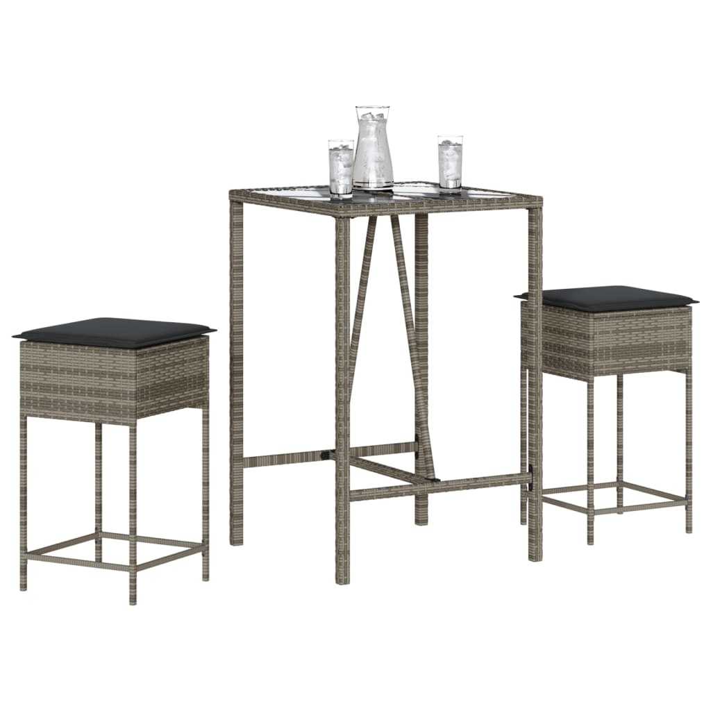 3-delige Tuinbarset met kussens poly rattan grijs is nu te koop bij PeponiXL, paradijselijk wonen!