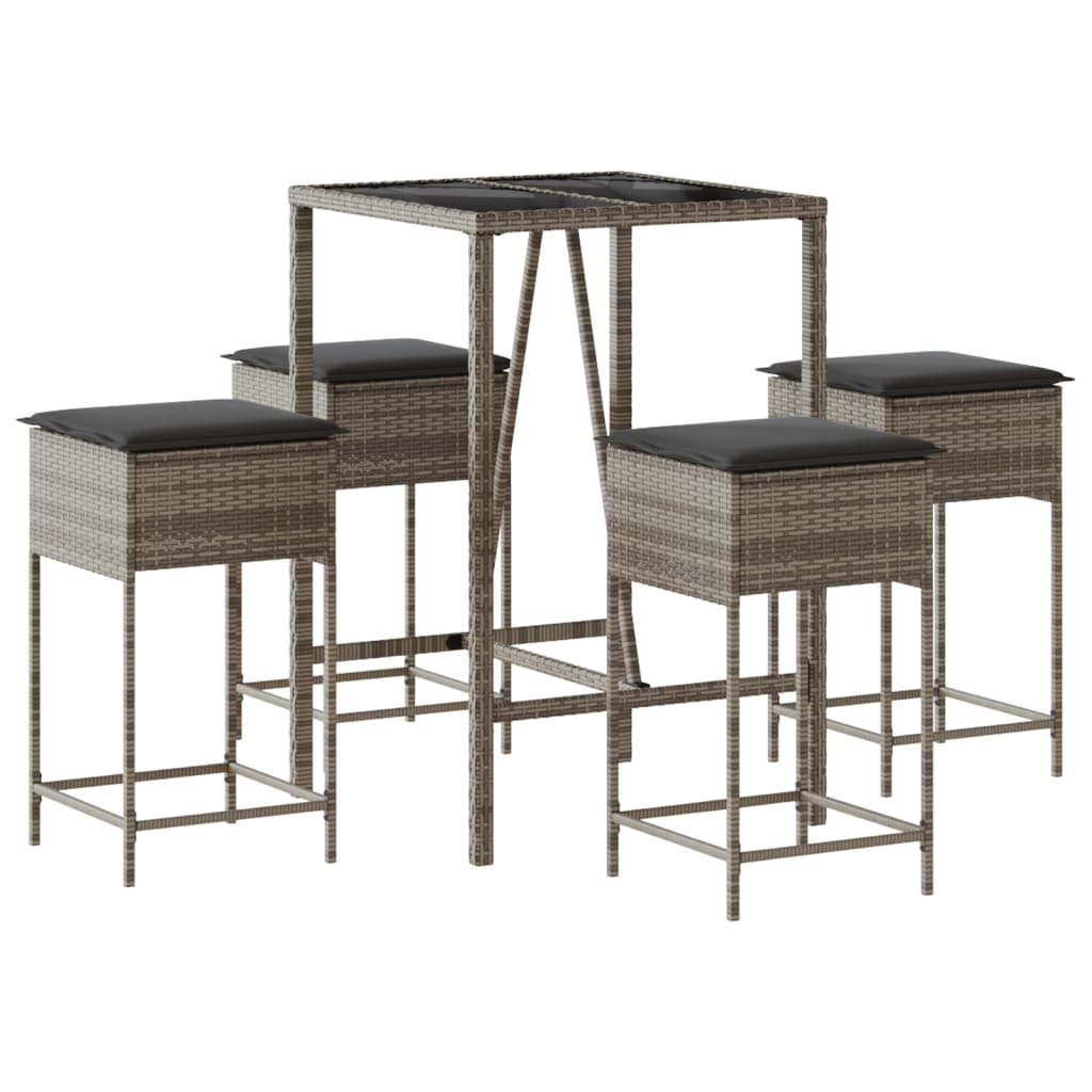 5-delige Tuinbarset met kussens poly rattan grijs is nu te koop bij PeponiXL, paradijselijk wonen!
