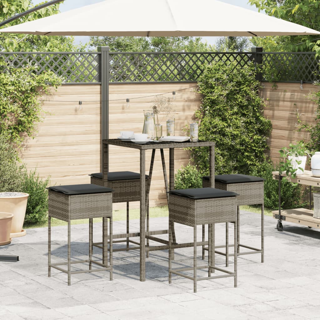 5-delige Tuinbarset met kussens poly rattan grijs is nu te koop bij PeponiXL, paradijselijk wonen!