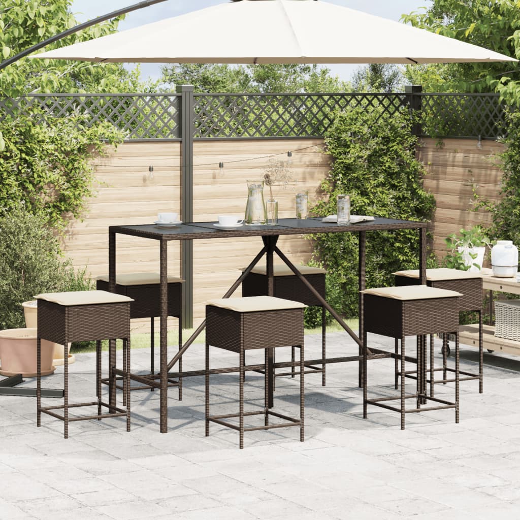 7-delige Tuinbarset met kussens poly rattan bruin is nu te koop bij PeponiXL, paradijselijk wonen!