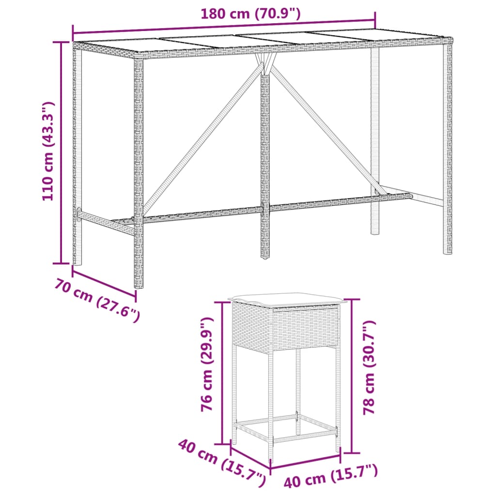 7-delige Tuinbarset met kussens poly rattan bruin is nu te koop bij PeponiXL, paradijselijk wonen!