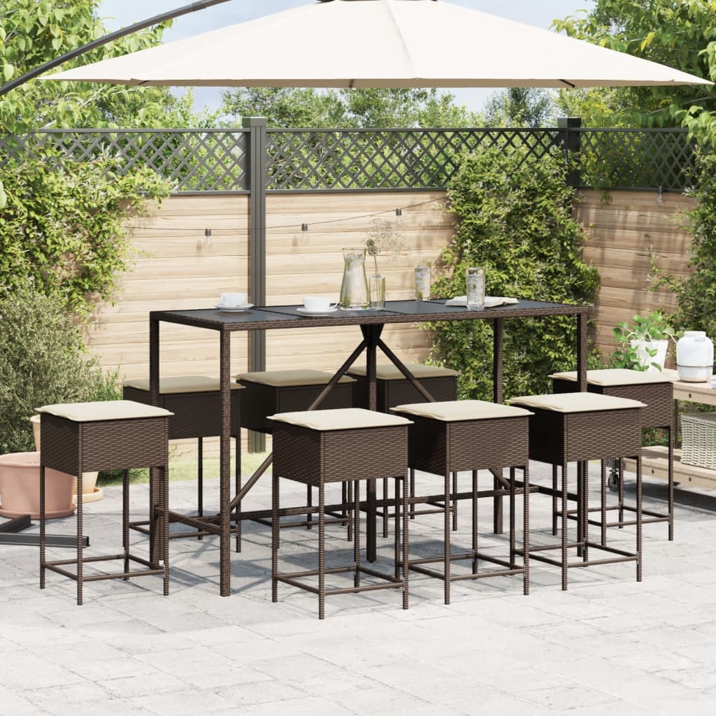 9-delige Tuinbarset met kussens poly rattan bruin is nu te koop bij PeponiXL, paradijselijk wonen!