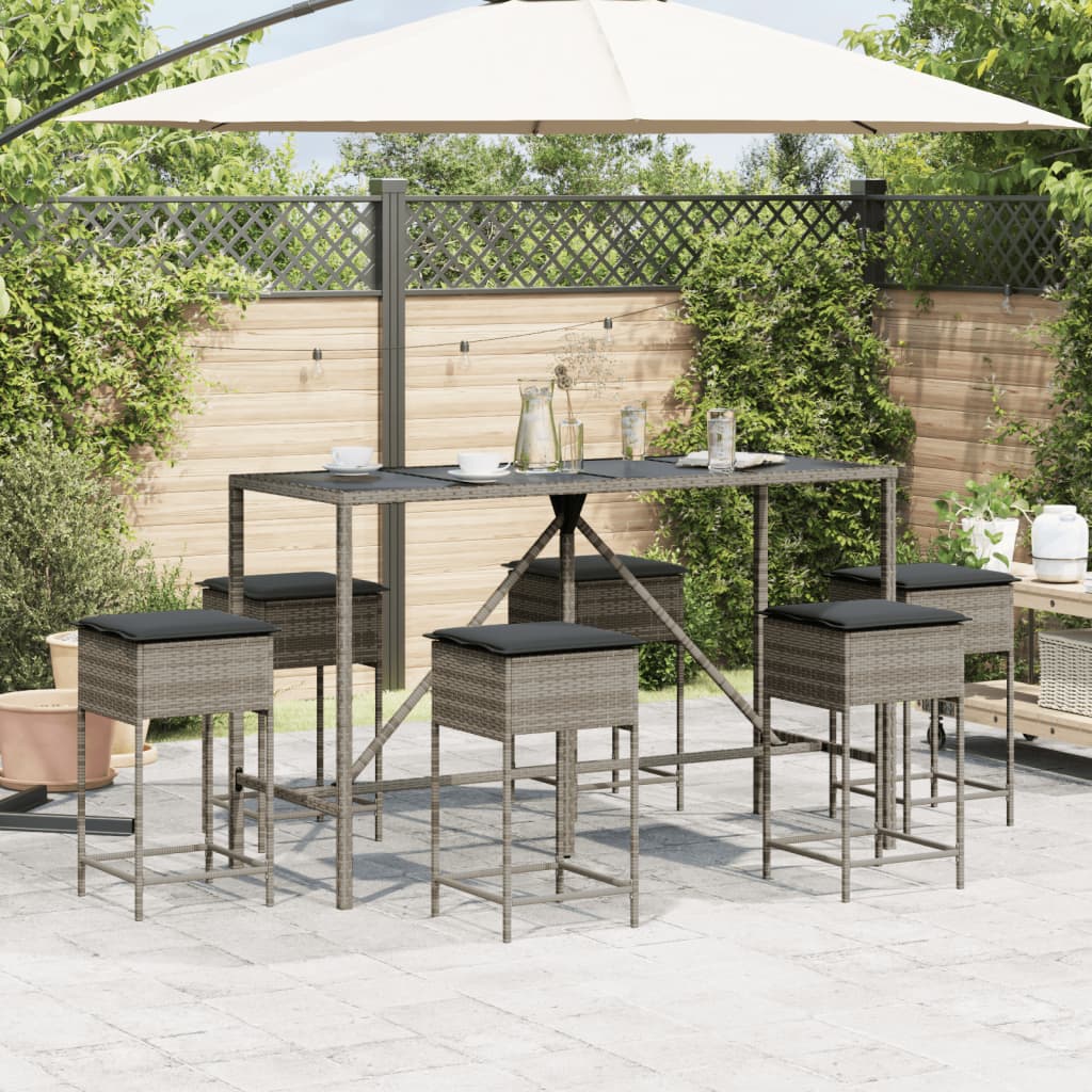 7-delige Tuinbarset met kussens poly rattan grijs is nu te koop bij PeponiXL, paradijselijk wonen!