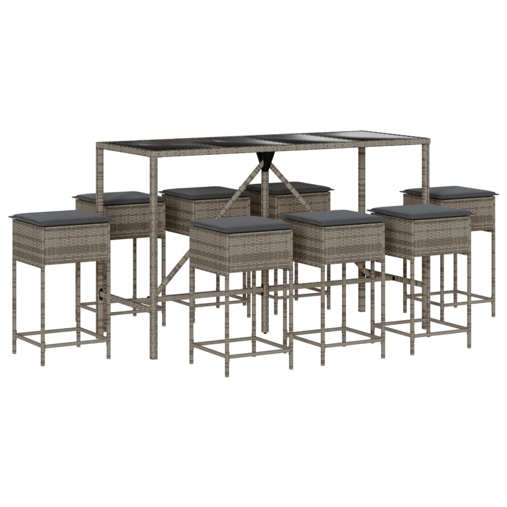 9-delige Tuinbarset met kussens poly rattan grijs is nu te koop bij PeponiXL, paradijselijk wonen!