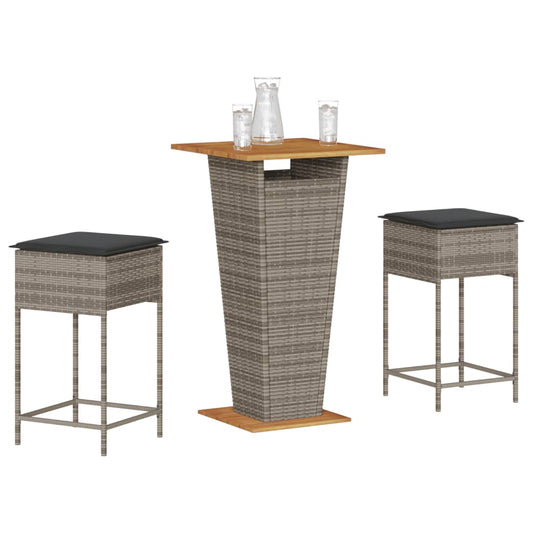 3-delige Tuinbarset met kussens poly rattan grijs is nu te koop bij PeponiXL, paradijselijk wonen!