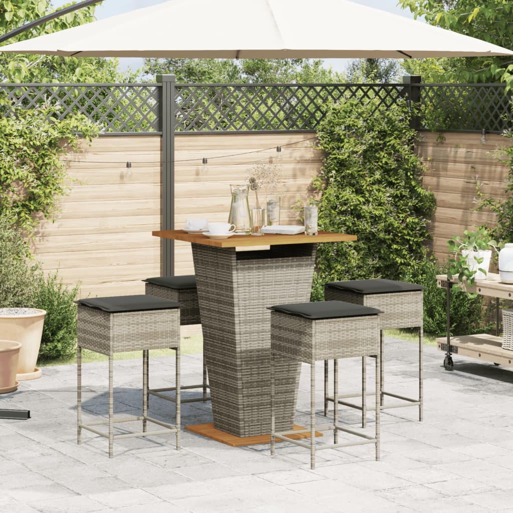 5-delige Tuinbarset met kussens poly rattan grijs is nu te koop bij PeponiXL, paradijselijk wonen!