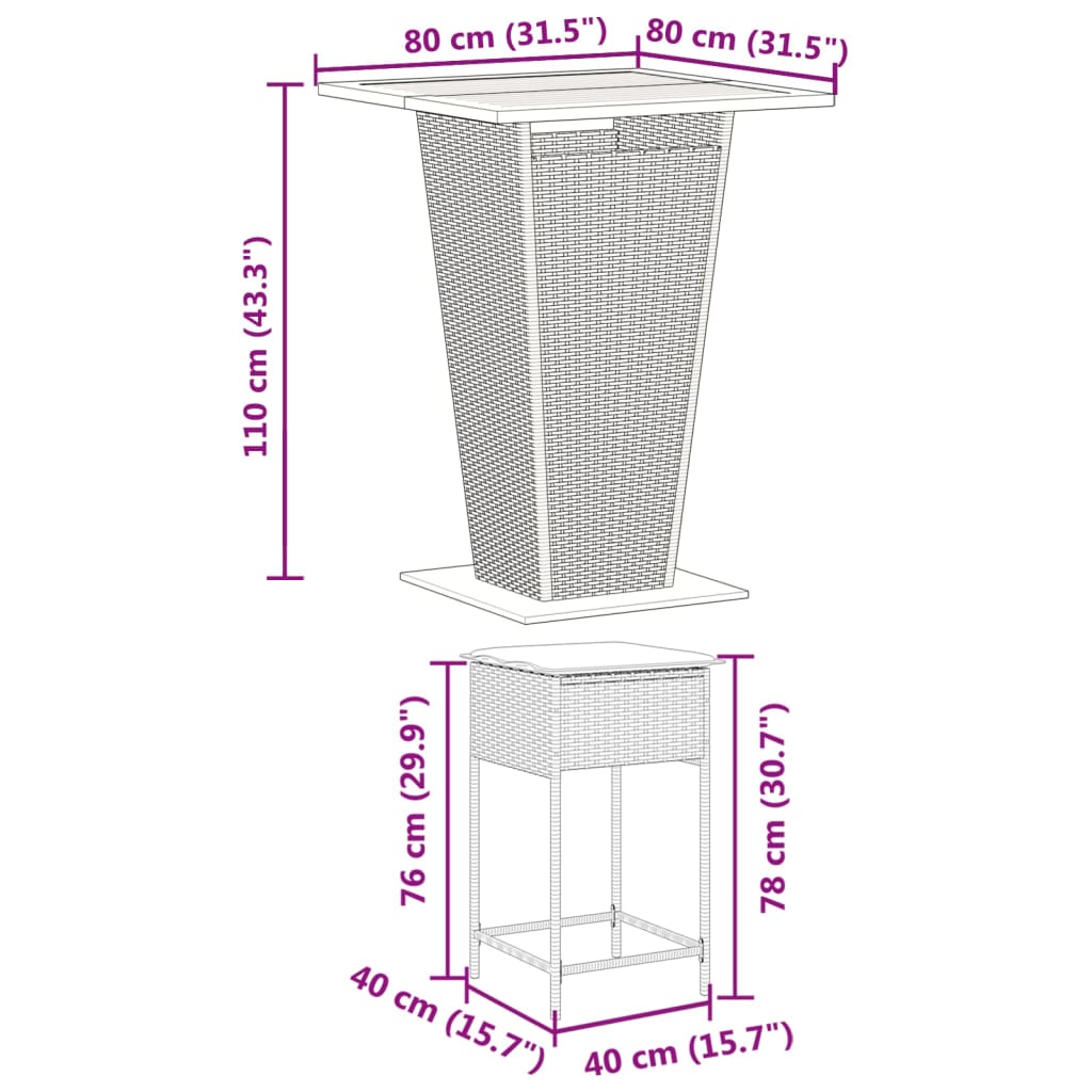5-delige Tuinbarset met kussens poly rattan grijs is nu te koop bij PeponiXL, paradijselijk wonen!